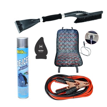Pachet auto de iarna: Cabluri curent baterie 200 A + husa auto cu incalzire 12V neagra + perie si curatator gheata, 50cm, soft grip + spray 300 ml pentru dezghetare parbriz + odorizant Metru Patrat CADOU Pachet auto de iarna: Cabluri curent baterie 200 A + husa auto cu incalzire 12V neagra + perie si curatator gheata, 50cm, soft grip + spray 300 ml pentru dezghetare parbriz + odorizant Metru Patrat CADOU