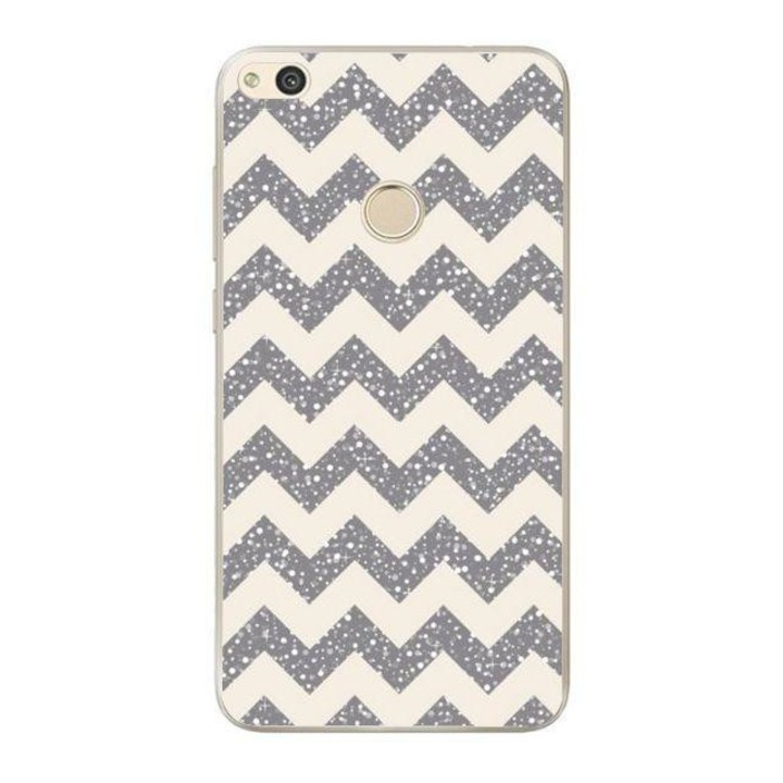 Husa silicon pentru P9 Lite 2017 - Wave Background -white And Grey