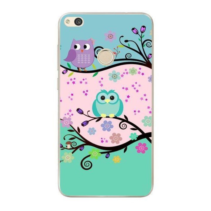 Husa silicon pentru P9 Lite 2017 - Minimalist Colorful Owls Pink&blue