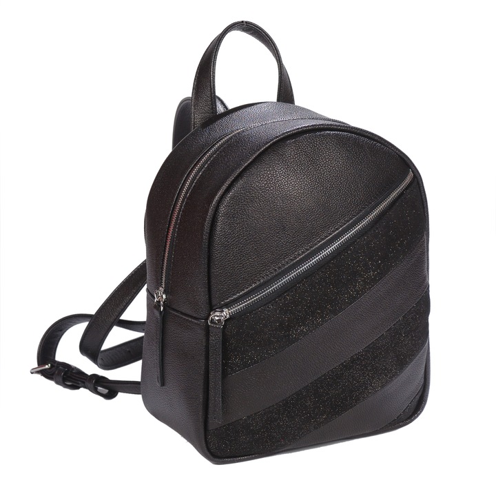 Rucsac dama din piele naturala neagra, model cu fermoar MAGAZINULDEGENTI