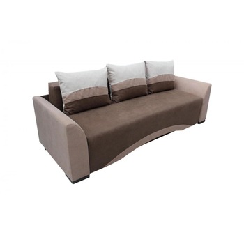 Canapea extensibila Venetia, MobAmbient, Maro, material textil, extensie din plasa de arcuri tip relaxa, cu lada de depozitare, 3 perne incluse, 230 x 140 cm Canapea extensibila Venetia, MobAmbient, Maro, material textil, extensie din plasa de arcuri tip relaxa, cu lada de depozitare, 3 perne incluse, 230 x 140 cm
