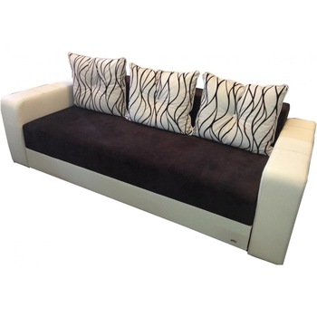 Canapea extensibila Ionut, MobAmbient, Maro, material textil si imitatie de piele, extensie din plasa de arcuri tip relaxa, lada de depozitare, 3 perne mari incluse, 230 x 140 cm Canapea extensibila Ionut, MobAmbient, Maro, material textil si imitatie de piele, extensie din plasa de arcuri tip relaxa, lada de depozitare, 3 perne mari incluse, 230 x 140 cm
