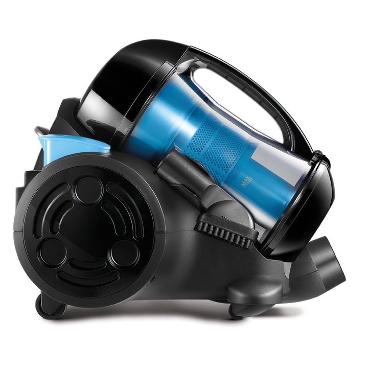 Aspirator fara sac Beko BKS1360C, 1.8 l, Tub telescopic metalic, 1200 W, Filtru HEPA, Negru/Albastru