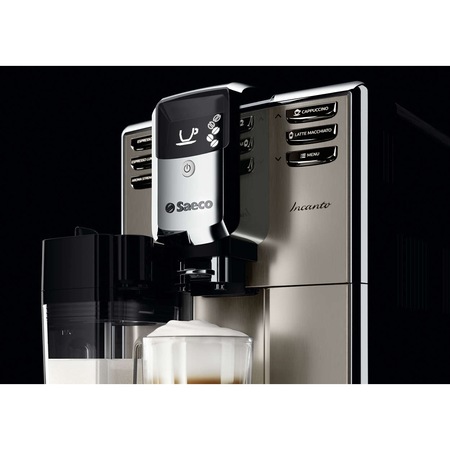 Espressor automat Saeco Incanto HD8917/09, 1850W, Recipient lapte integrat, 5 varietati de cafea, AquaClean, 15 bar, 1.8l, Inox/Negru