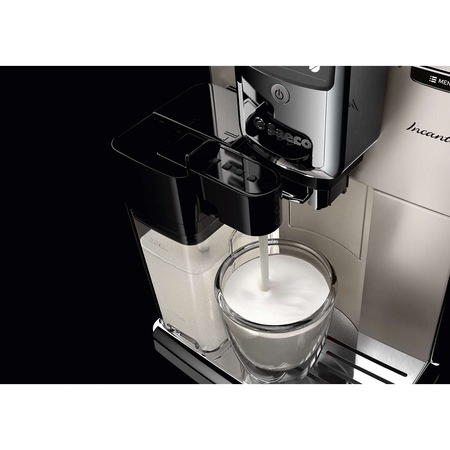 Espressor automat Saeco Incanto HD8917/09, 1850W, Recipient lapte integrat, 5 varietati de cafea, AquaClean, 15 bar, 1.8l, Inox/Negru