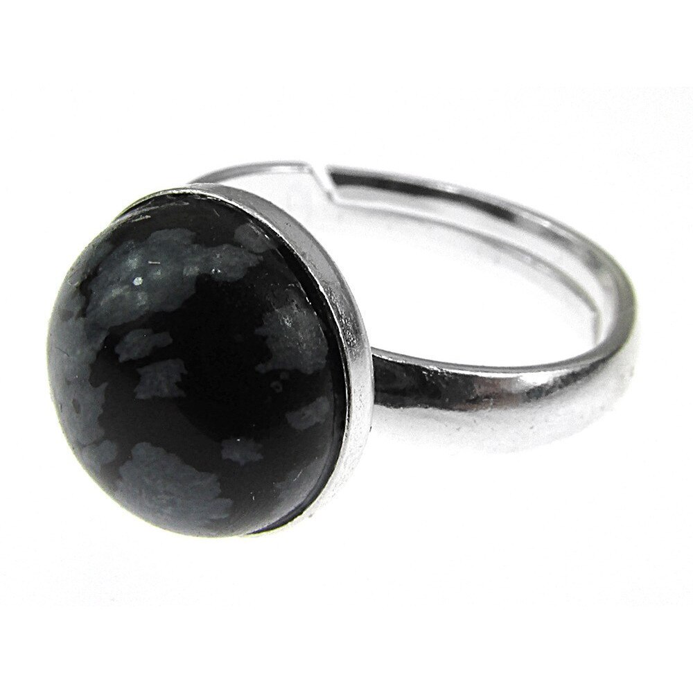 Inel argint reglabil cu obsidian fulg-de-nea natural 10 MM, GlamBazaar, Reglabila, cu Obsidian, Negru, Gri, tip inel reglabil de argint 925 cu pietre naturale