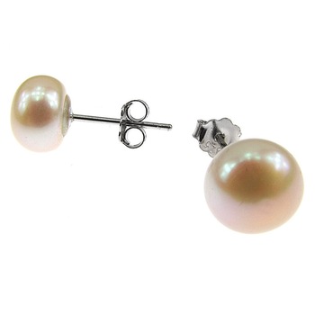 Cercei argint cu perle de cultura oranj 8 MM, GlamBazaar Cercei argint cu perle de cultura oranj 8 MM, GlamBazaar