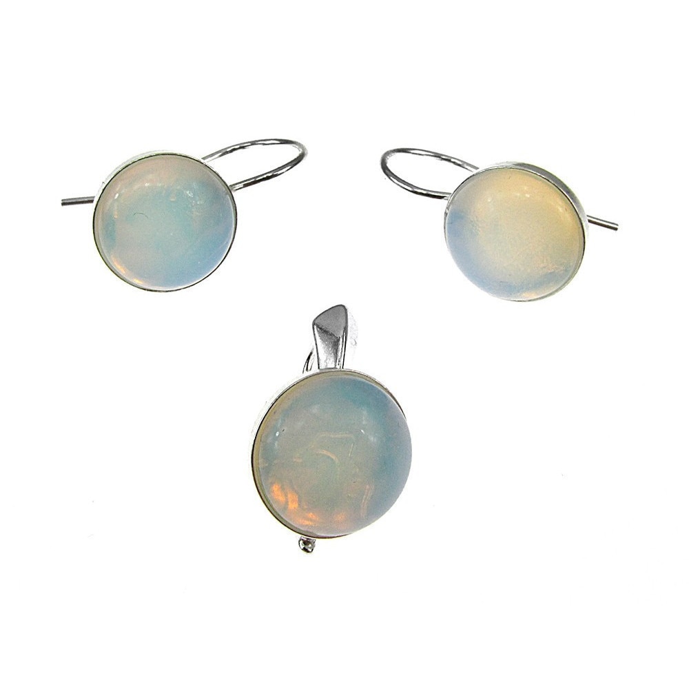 Set argint clasic opalit 10 MM, GlamBazaar, cu Opal, Translucid, tip set bijuterii de argint 925 cu pietre naturale