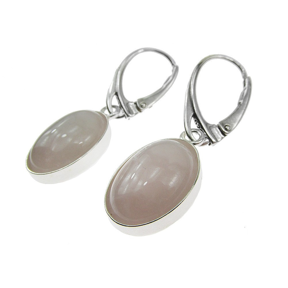 Cercei argint cu cuart roz natural 14x10 MM, GlamBazaar, 3.3 x 1.2 cm, cu Cuart roz, Roz, tip cercei de argint 925 cu pietre naturale