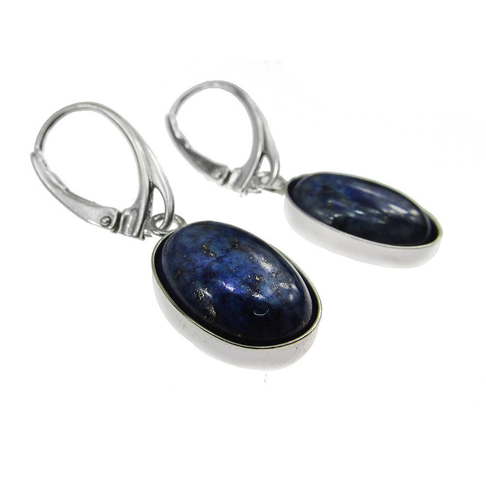 Cercei argint cu lapis lazuli natural 14x10 MM, GlamBazaar, 3.3 x 1.2 cm, cu Lapis Lazuli, Albastru, tip cercei de argint 925 cu pietre naturale