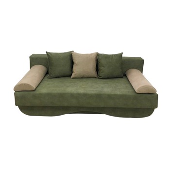 Canapea extensibila Roxy drept, MobAmbient, Verde, material textil, extensie din plasa de arcuri tip relaxa, cu lada de depozitare, 2 perne si 2 cotiere incluse, 200 x 160 cm Canapea extensibila Roxy drept, MobAmbient, Verde, material textil, extensie din plasa de arcuri tip relaxa, cu lada de depozitare, 2 perne si 2 cotiere incluse, 200 x 160 cm