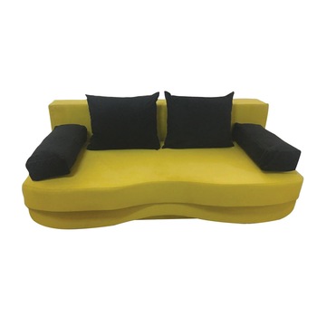 Canapea extensibila Roxy, MobAmbient, Galben, material textil, extensie din plasa de arcuri tip relaxa, cu lada de depozitare, 2 perne si 2 cotiere incluse, 200 x 160 cm Canapea extensibila Roxy, MobAmbient, Galben, material textil, extensie din plasa de arcuri tip relaxa, cu lada de depozitare, 2 perne si 2 cotiere incluse, 200 x 160 cm