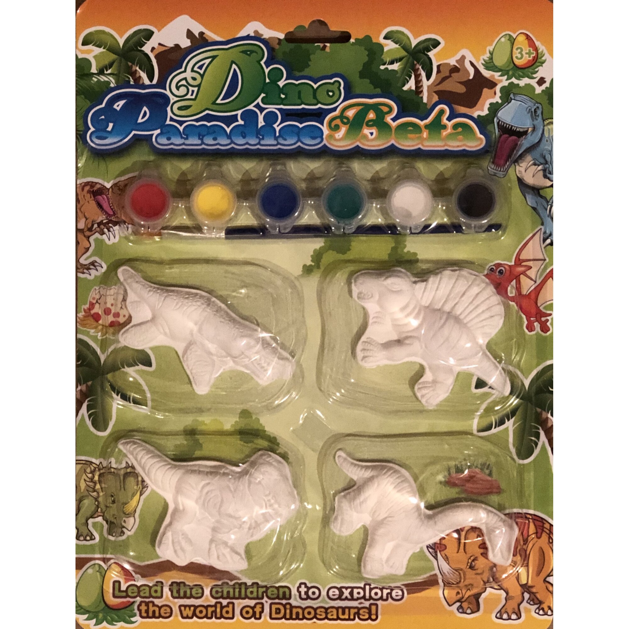 Set 4 Minimodele dinozauri pentru pictat - cu pensula si 6 acuarele incluse - 11 piese
