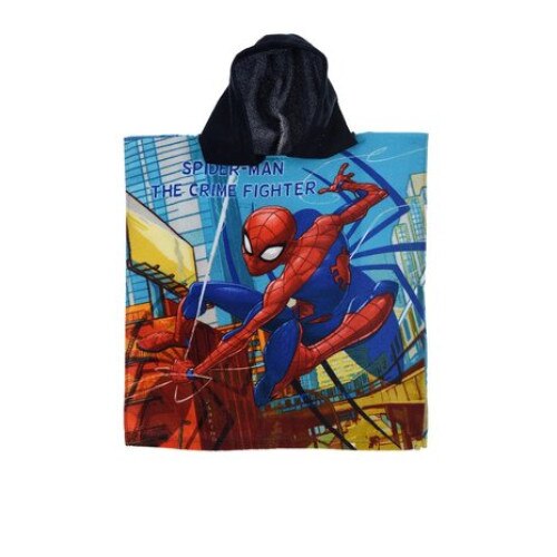 Prosop poncho cu gluga albastra Spiderman 50 X 100 CM poliester Universala Multicolor
