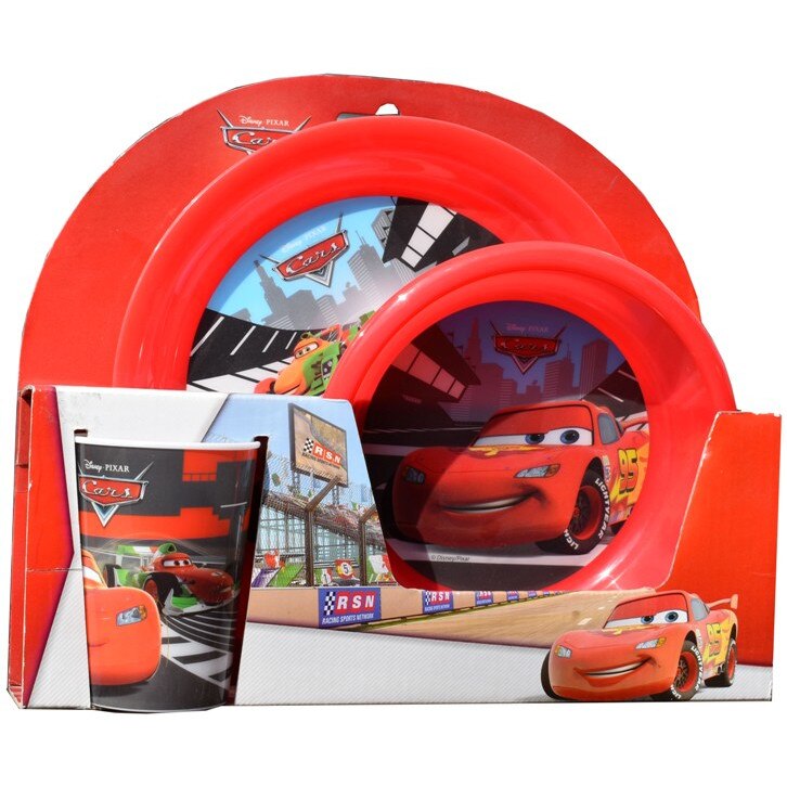 Set cadou de 2 farfurii si pahar Cars Disney,rosu