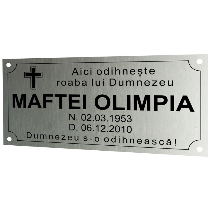 Placa funerara inox satinat 200 x 100 x 1 mm, 1 Nume + Prenume