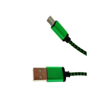 Cablu USB 2.0 la microUSB, invelis textil,120cm, verde cu negru Cablu USB 2.0 la microUSB, invelis textil,120cm, verde cu negru