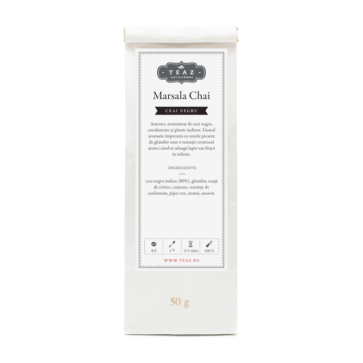 Ceai negru aromatizat cu mirodenii indiene Marsala Chai, Teaz, 50g
