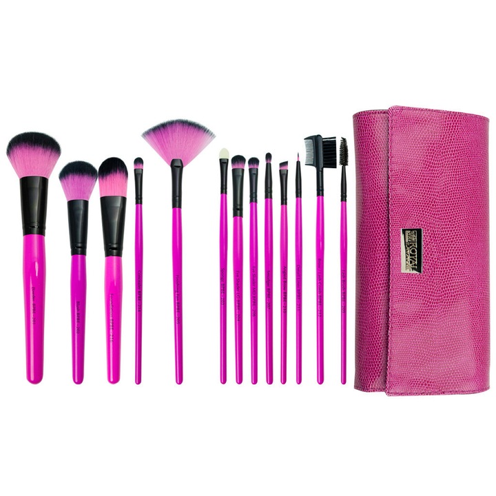 Set 13 pensule make-up PINK ESSENTIALS® Brush Roll