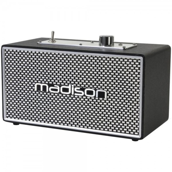 Boxa Vintage Portabila Madison, Acumulator Reincarcabil, Conectivitate Bluetooth 4.1, Raspuns in Frecventa 80Hz - 18kHz, Sensibilitate 65 dB, Design Retro, Argintiu