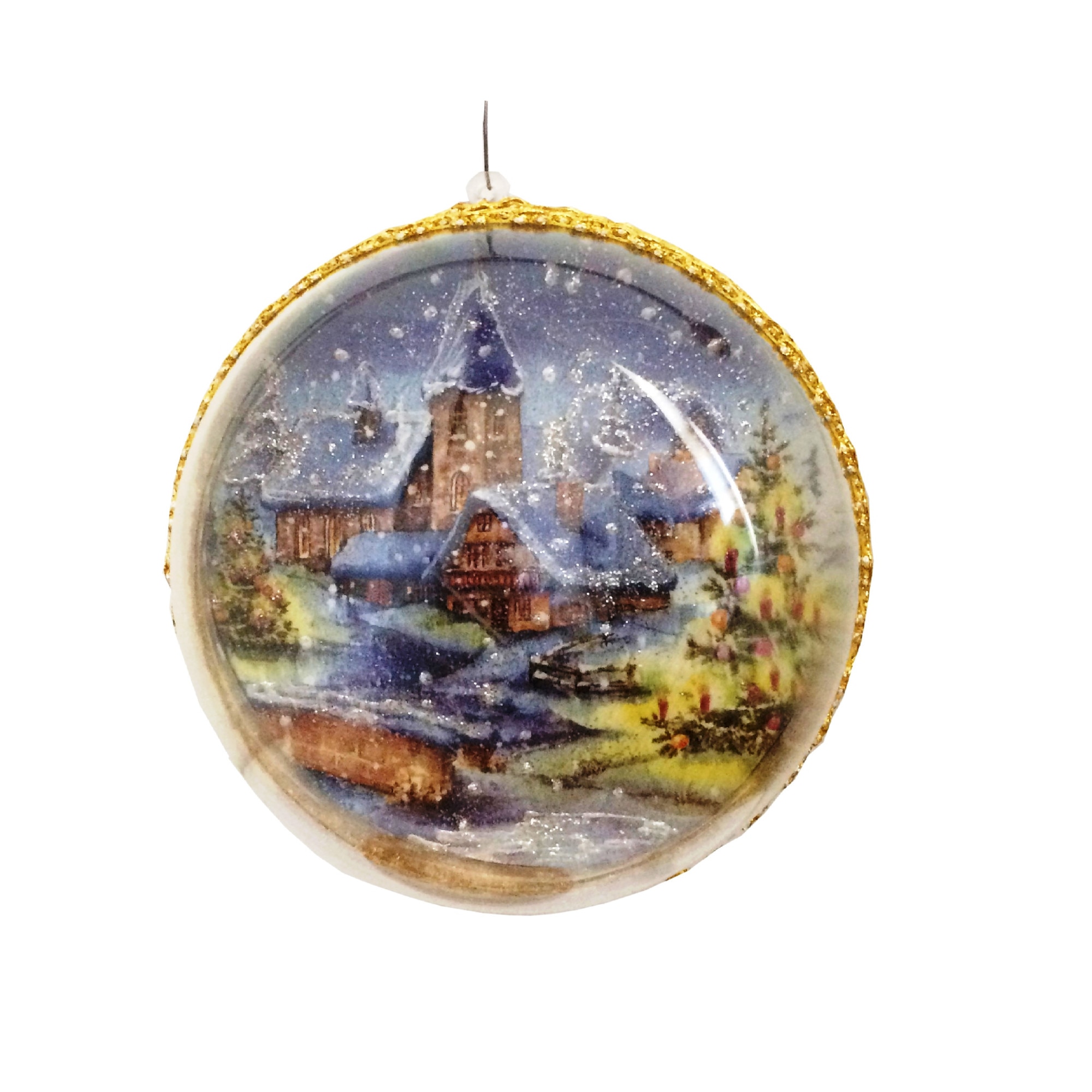 Glob de Craciun Brad Decor Peisaj Auriu-Albastru 14 cm