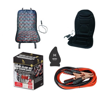 Pachet auto de Iarna : Husa auto cu incalzire 12V Neagra + gheare zapada pentru conditii extreme ( tip lanturi antiderapante ) + Husa auto cu incalzire si masaj cu telecomanda + Cabluri curent baterie 400 A + Odorizant Metru Patrat CADOU Pachet auto de Iarna : Husa auto cu incalzire 12V Neagra + gheare zapada pentru conditii extreme ( tip lanturi antiderapante ) + Husa auto cu incalzire si masaj cu telecomanda + Cabluri curent baterie 400 A + Odorizant Metru Patrat CADOU