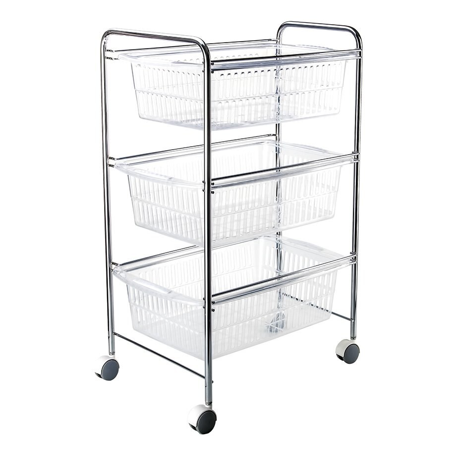 Etajera universala, cromata, trei nivele cu rotile , dimensiune 45x33x71cm