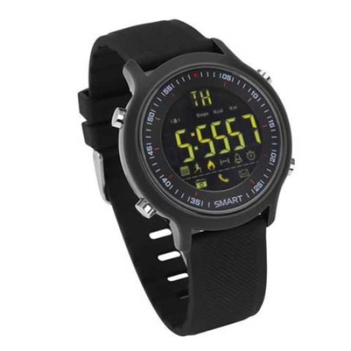 Часовник Smartwatch BigShot EX18 Sport, BT 4.0, Автономия на батерията до 12 месеца, Нотификации за повиквания/SMS, Черен