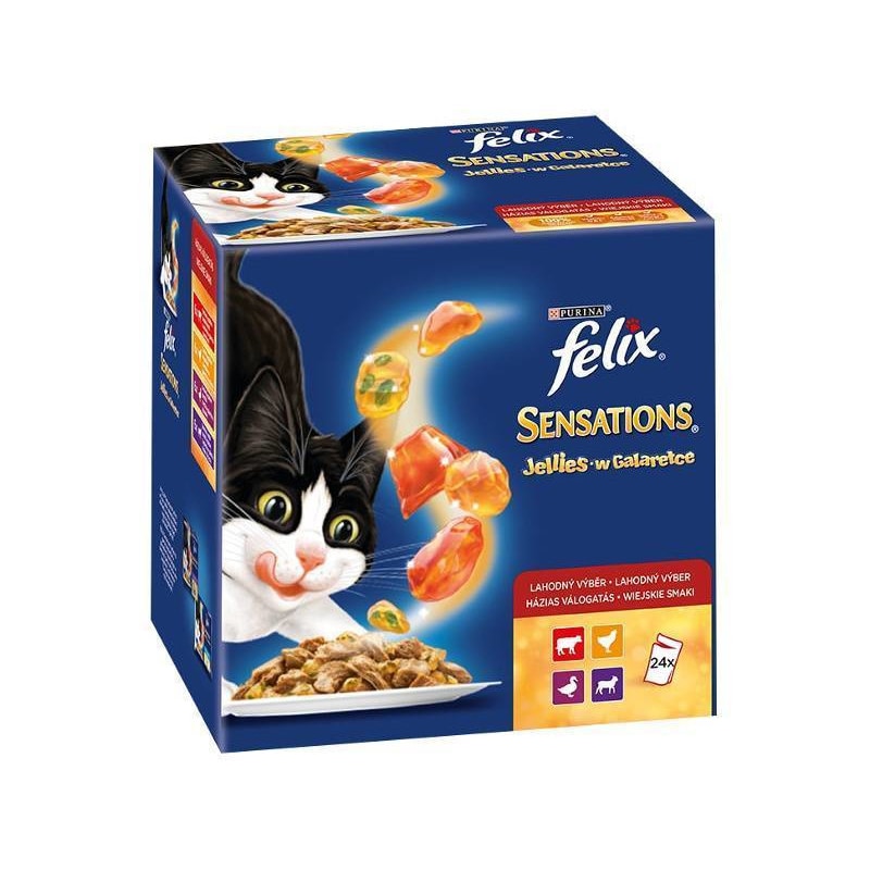 Hrana umeda pentru pisici Felix Sensations, cu Pui, Vita, Rata, Miel, 24x100g