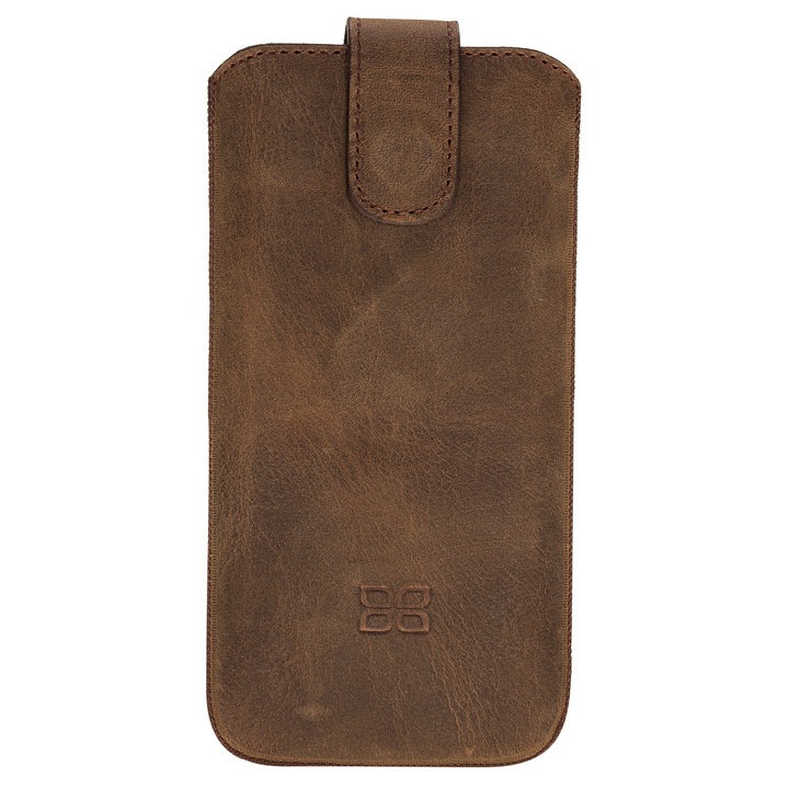Husa pentru iPhone 11 Pro, iPhone X, XS, Bouletta Multi Case, tip saculet din piele naturala, inchidere magnetica ferma, culoare Antique coffee