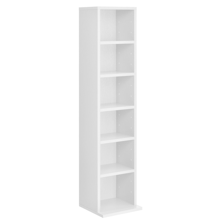 Raft, en.casa, Tynset, 90 x 20 x 20 cm, pal, alb, de sine statator, cu 6 compartimente depozitare