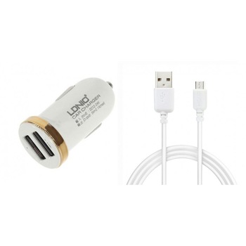 Incarcator auto, LDNIO DL-C22, 5V/2.1A, Universal , 2xUSB, cu cablu Micro USB cable, Alb Incarcator auto, LDNIO DL-C22, 5V/2.1A, Universal , 2xUSB, cu cablu Micro USB cable, Alb