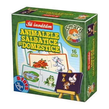 Joc educativ D-Toys - Sa invatam animalele salbatice si domestice, 16 piese Joc educativ D-Toys - Sa invatam animalele salbatice si domestice, 16 piese