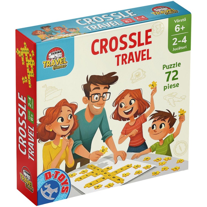 Joc D-Toys, Crossle Travel: Puzzle pentru familie, 2-4 jucatori, +6 ani, 72 piese
