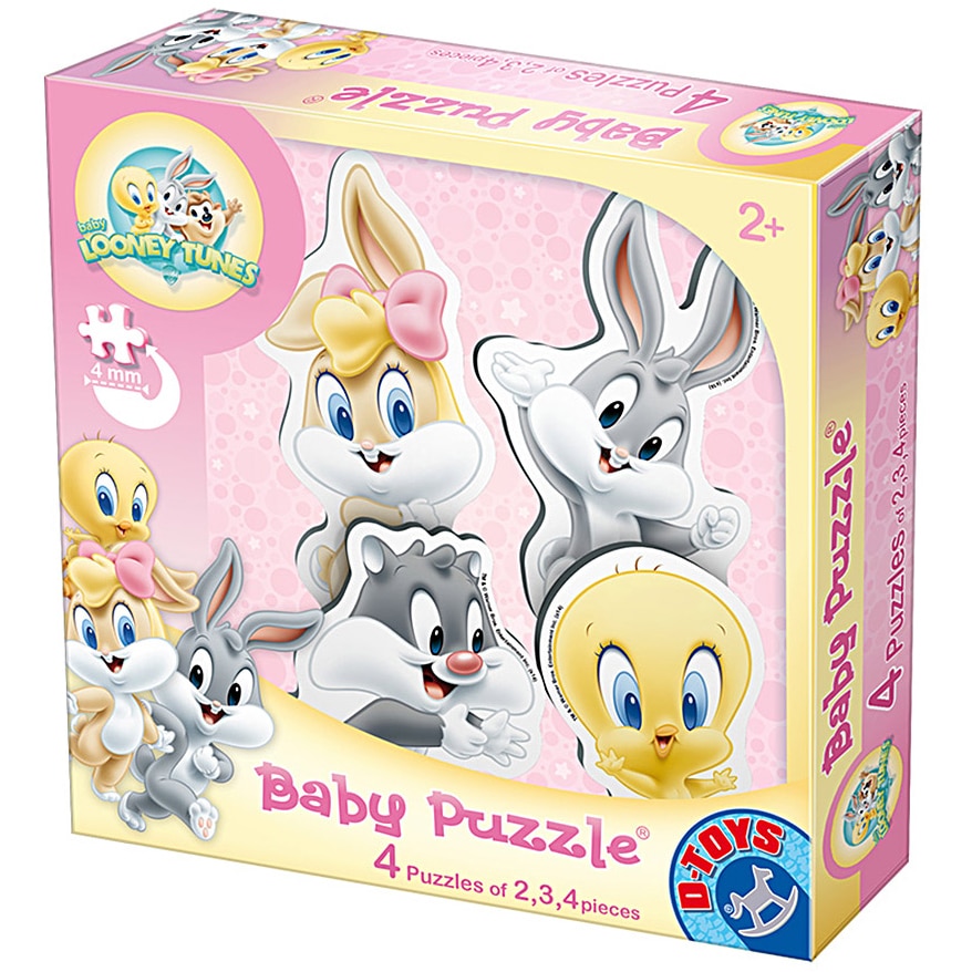 Puzzle bebelusi D-Toys Baby Looney Tunes, Pastel roz, 2,3,4 piese 