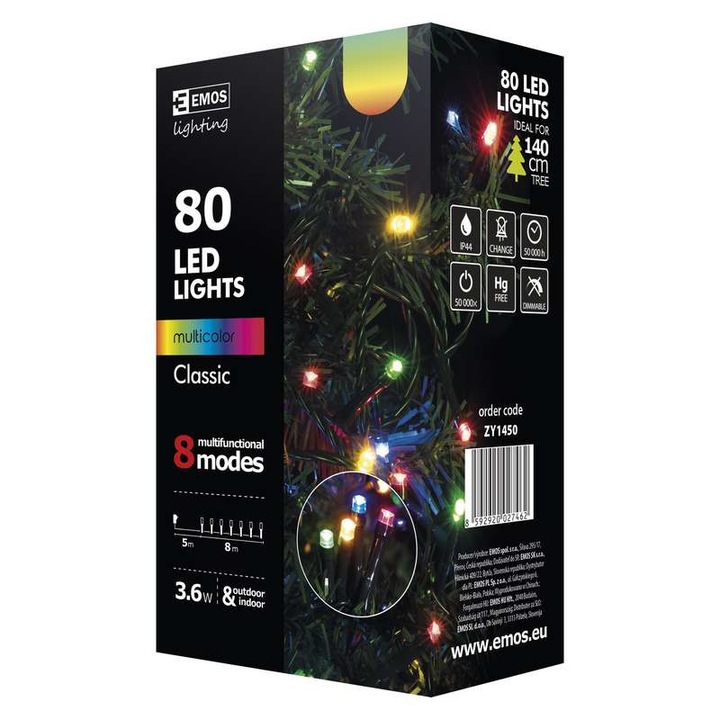 Коледни лампички Emos 80, LED лампички,8М, ZY1450, 8 режима