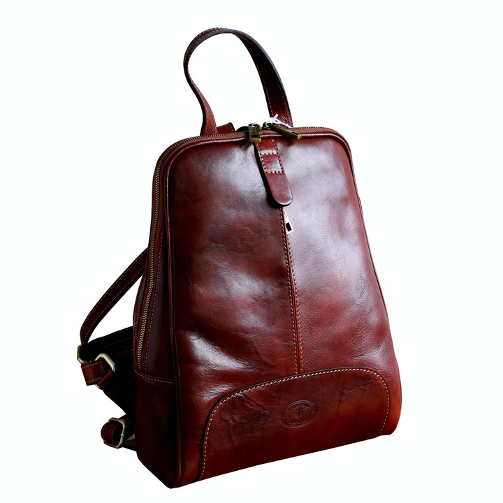 Rucsac dama din piele naturala, coniac, DR100A