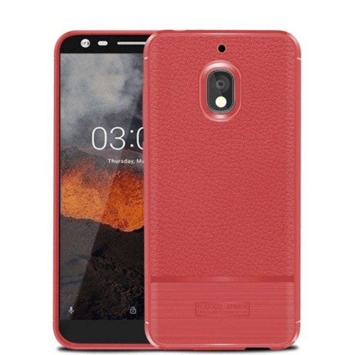 Hátlapvédő telefontok gumi / szilikon (közepesen ütésálló, bőrhatás, szálcsiszolt) Piros [Nokia 2.1]