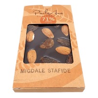 Tableta de ciocolata neagra 71% cu migdale si stafide aurii - PaulaAna 120g