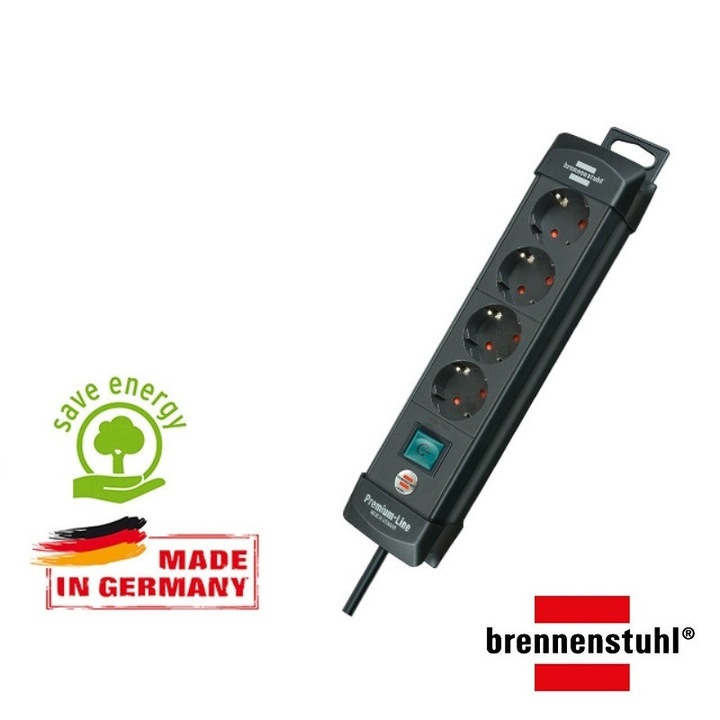Разклонител Brennenstuhl Premium-Line, 4x1.8m, с ключ, Черен