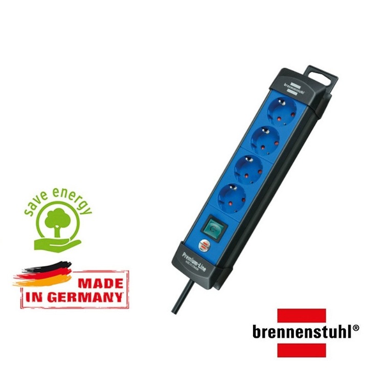 Разклонител Brennenstuhl Premium-Line, 4x1.8m, с ключ, ЧеренСин