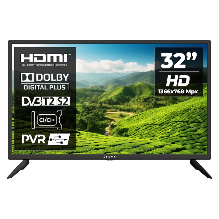 Телевизор Kiano SlimTV 32" | 81,3 см (32 инча) | 1366 x 768 пиксела | LED | DVB-T2/S2