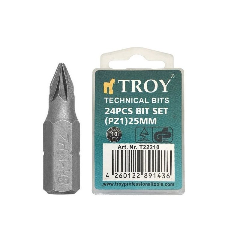 Set de biti cruce Troy T22210, PZ1, 25 mm, 24 bucati