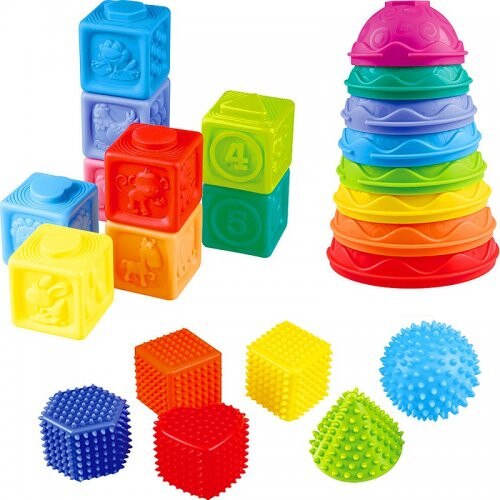 Set de constructii Mega Paka Sensory, Dumel Discovery, 23 elemente, 12 luni +, Multicolor