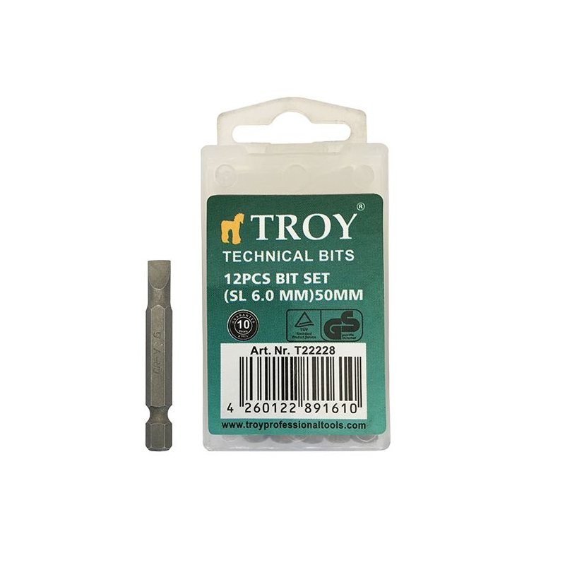 Set de biti drepti Troy T22228, SL6, 50 mm, 12 bucati