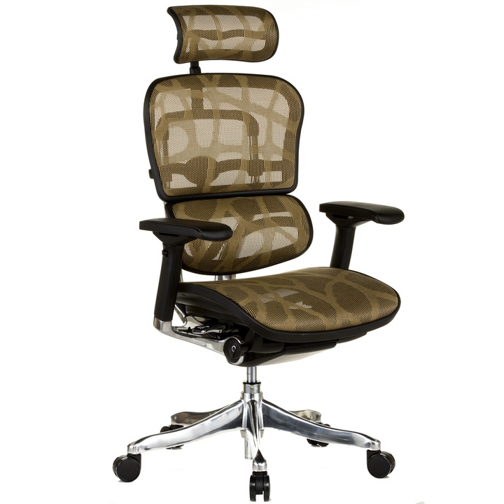 QMOBILI Ergohuman v2 Plus Elite Bronz ergonomikus szék, mesh ZB, deréktámasz, csúszó ülés, állítható karfa 4D, fejtámla 2D