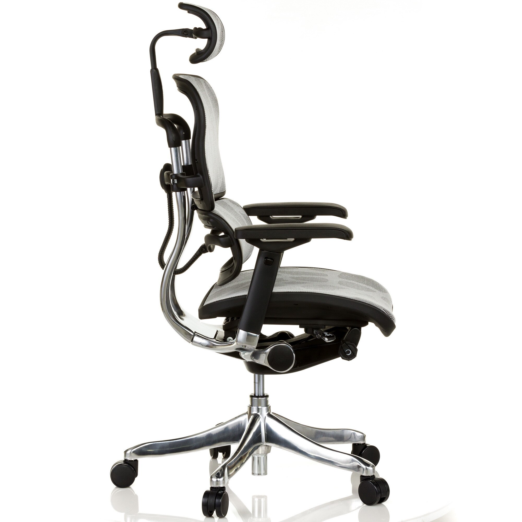 Scaun QMOBILI Ergohuman v2 Plus Elite, mesh ZB Alb, tetiera 2D, suport lombar, brate reglabile 