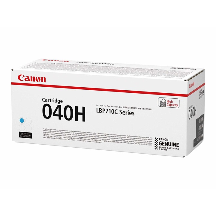 Cartus Toner Original Canon 040H C, 10000 pagini, Cyan, pentru imprimante Canon I-Sensys LBP710C, Canon I-Sensys LBP710CX, Canon I-Sensys LBP712C, Canon I-Sensys LBP712CX