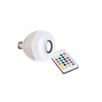 Bec muzical inteligent cu led, Bluetooth si telecomanda, lumini colorate, alb Bec muzical inteligent cu led, Bluetooth si telecomanda, lumini colorate, alb