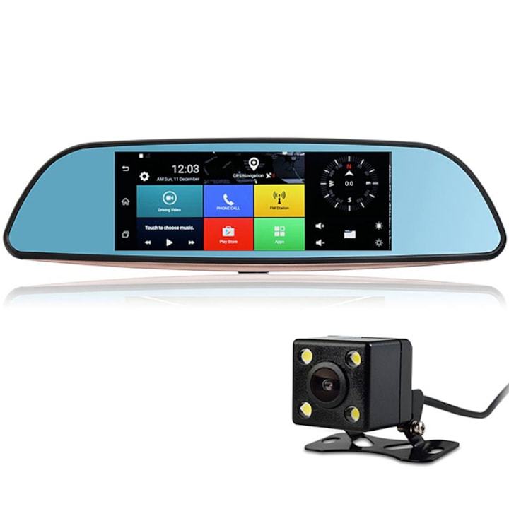 GPS Навигация тип огледало Hesperus, с DVR + FM + BT + WIFI +AV-IN + 2 Камери